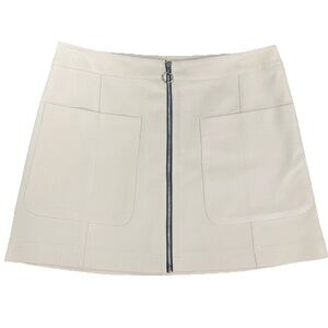 Rachel Roy Cream Zip Front Mini Skirt 8 | Mod Utility Pockets Neutral